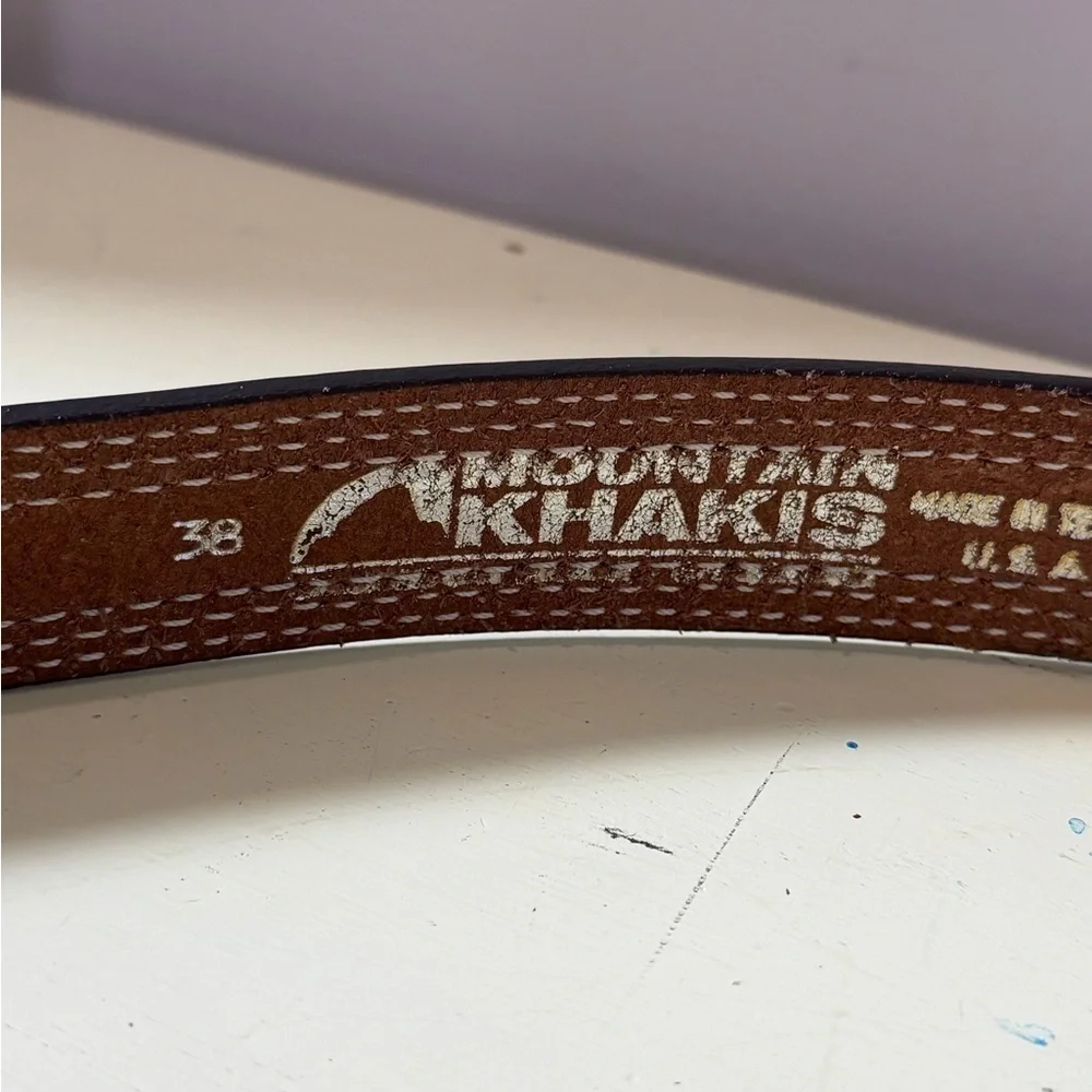 Mountain Khakis Size 38 Made in USA Genuine Chestnut Leather Belt with Stitching